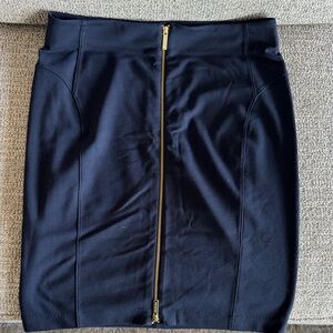 Michael Kors Navy Knee Length Skirt with Gold Zipper